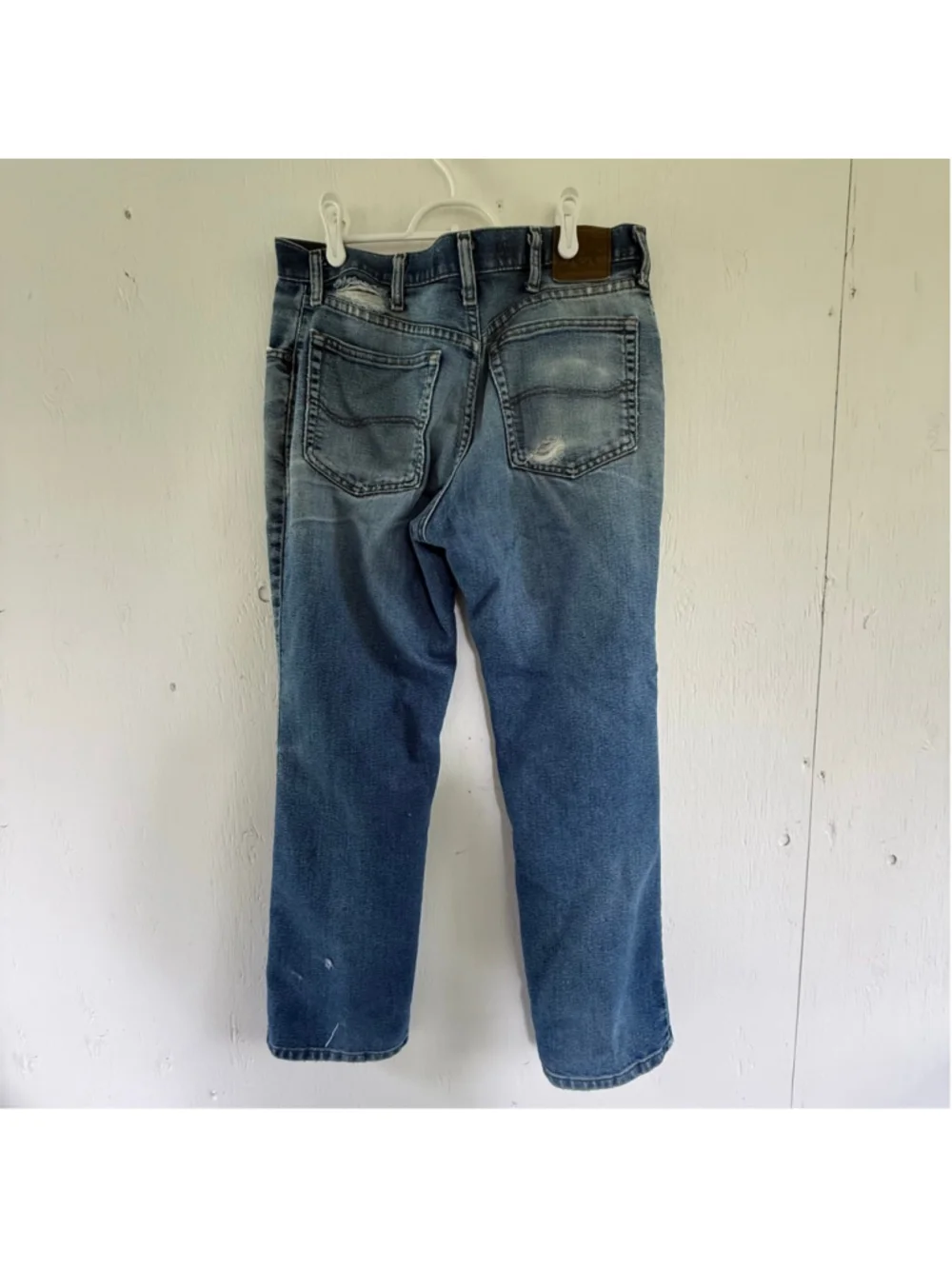 Vintage Lee Regular Fit Straight Leg Jeans 34x30 Distressed Blue Denim